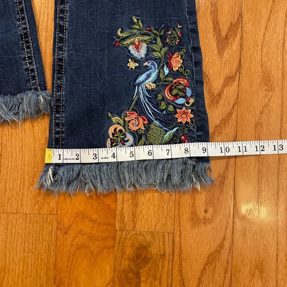 GRACE Boot Cut Jeans Womens Size 28 Embroidered Blue Denim Fringed Hem Y2K style - Picture 9 of 15